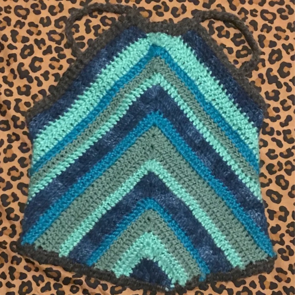 Blue and green striped handmade knit halter shirt